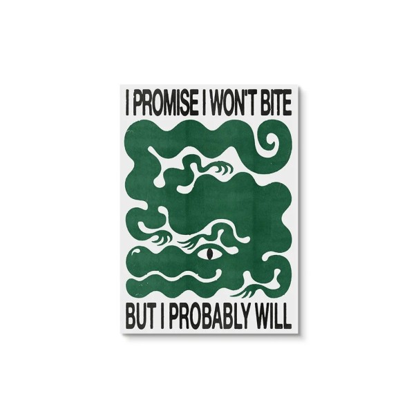 Grünes Poster 40x60 cm Kunstdruck mit der Aufschrift I Promise I Won‘t Bite Illustration von Tentakeln Moderne Wanddeko ungerahmt 1