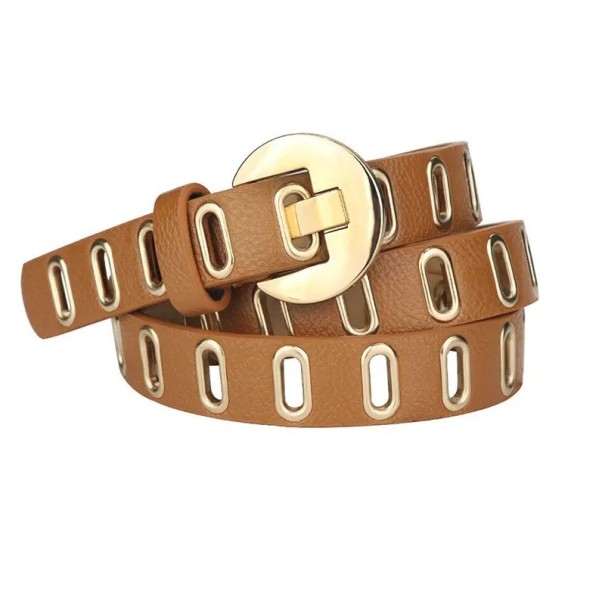 Grunge Punk dames PU leren riem met metalen gesp Verstelbaar ontwerp Stijlvol modeaccessoire voor dagelijkse outfit Rock esthetiek bruin 120 cm