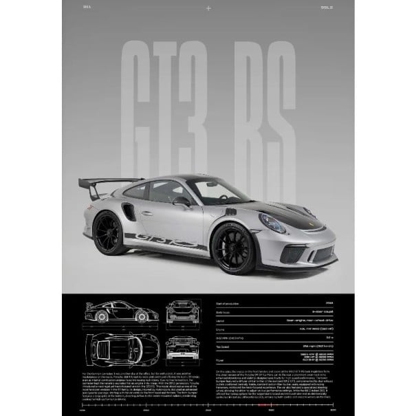 GT3-RS-seinäplakaatti urheilu luksusauto 40 x 60 cm kankaatuloste hopea-auto ilman kehystä sisustukseen 1