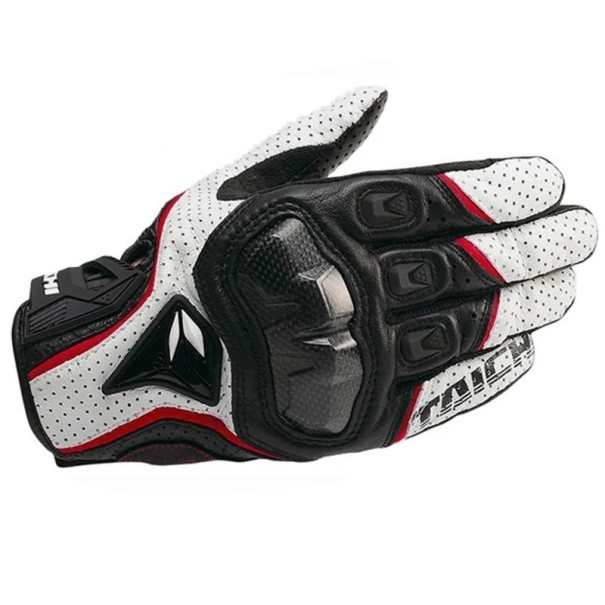 Guantes de cuero para motocicleta de primavera y otoño 390 transpirables para hombre, unisex, para montar en moto, para motocross, para exteriores blanco y rojo L