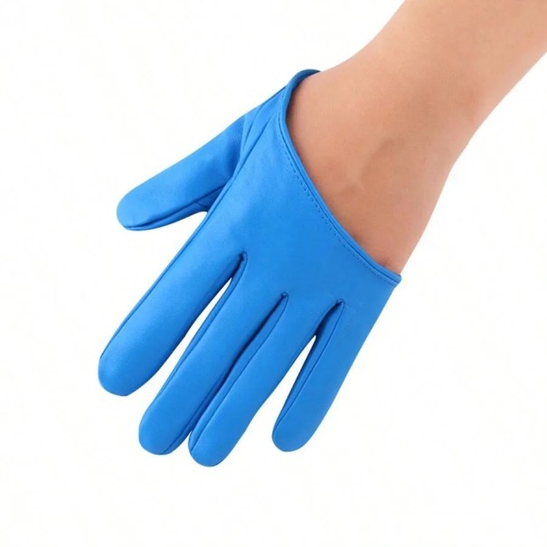 Guantes de cuero para mujer de media palma Tamaño universal Cuero sintético Poliéster Spandex Guantes cortos elegantes para un atuendo elegante azul