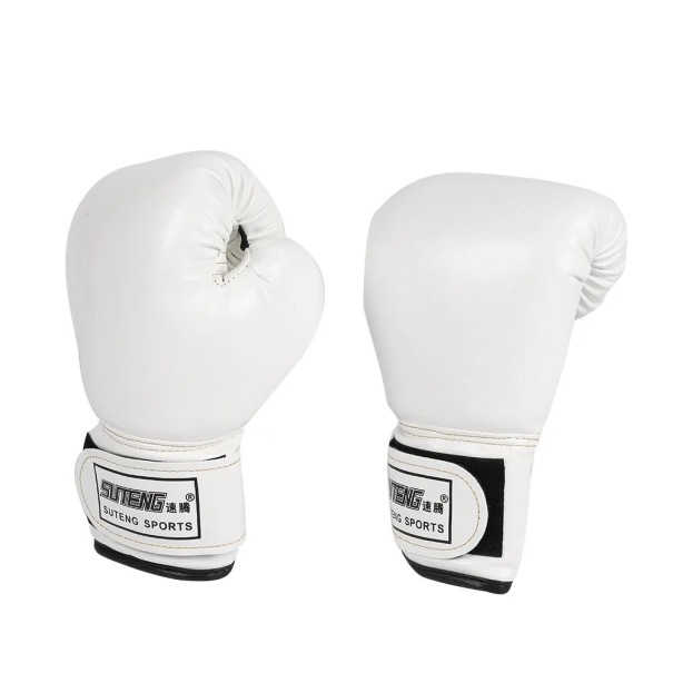 Guantes de entrenamiento de boxeo 2 unidades Guantes de PU transpirables para MMA karate sparring guantes de combate deportivos con relleno de espuma para protección de las manos blanco
