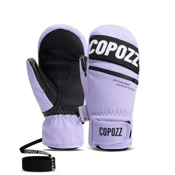 Guantes de esquí impermeables y cálidos, guantes de invierno antideslizantes para esquí y snowboard, guantes de nieve con forro polar para hombres y mujeres, guantes de invierno con cordón morado L