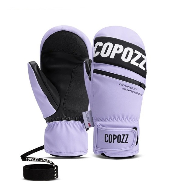 Guantes de esquí impermeables y cálidos, guantes de invierno antideslizantes para esquí y snowboard, guantes de nieve con forro polar para hombres y mujeres, guantes de invierno con cordón morado S