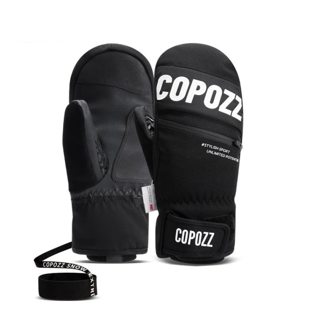 Guantes de esquí impermeables y cálidos, guantes de invierno antideslizantes para esquí y snowboard, guantes de nieve con forro polar para hombres y mujeres, guantes de invierno con cordón negro S