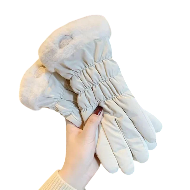 Guantes de esquí para mujer tamaño universal Guantes de invierno impermeables con forro de felpa para esquiar mujeres Beige