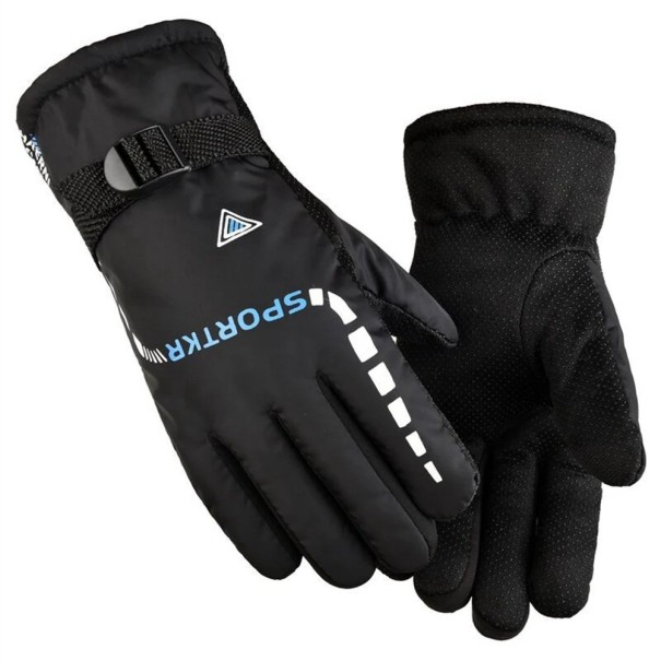 Guantes de invierno con aislamiento, guantes a prueba de viento para hombre, guantes de nieve con diseño antideslizante, guantes de esquí con correa para la muñeca azul