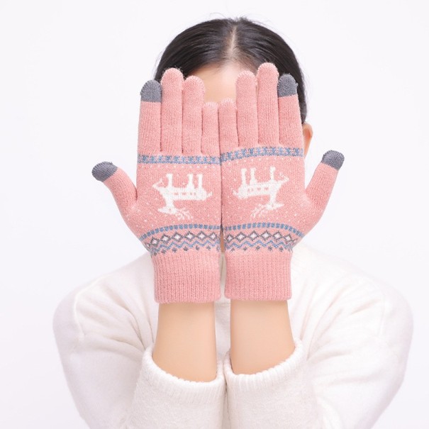 Guantes de invierno de mujer con ciervo rosa