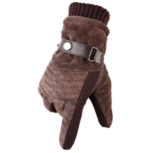 Guantes de invierno para hombre con función de pantalla táctil Guantes de invierno cálidos con correa de ajuste marrón