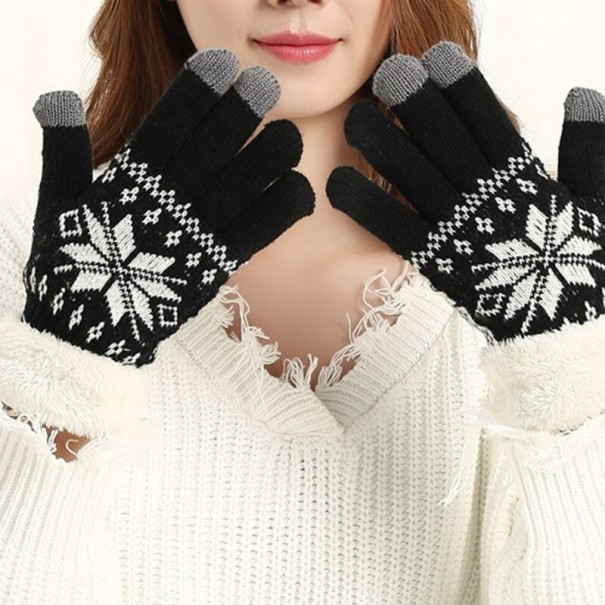 Guantes de invierno para mujer con copos de nieve J2435 negro