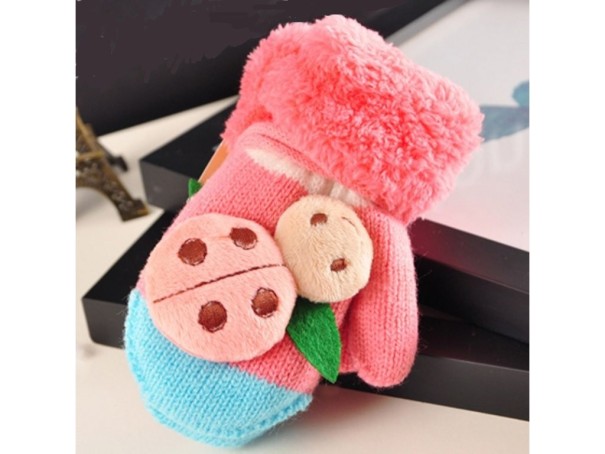 Guantes de invierno para niños con mariquita J1878 rosa