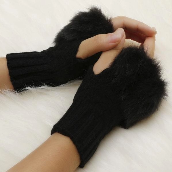 Guantes de lana sin dedos para mujer J1691 negro