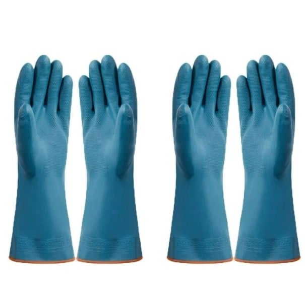 Guantes de limpieza 2 pares impermeables guantes protectores fuertes azules para limpieza del hogar cocina baño protección de manos 1