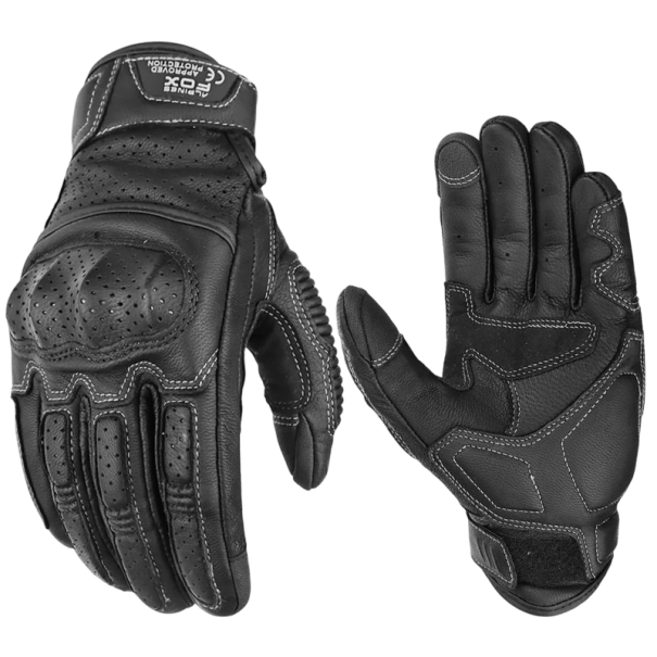 Guantes de moto vintage de cuero genuino negro, transpirables, de verano, con perforación, estilo retro. M