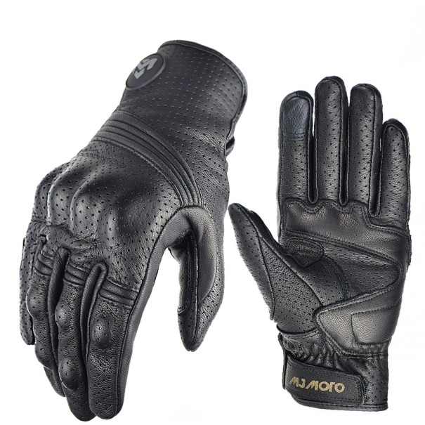 Guantes de motocicleta de cuero genuino para hombre, guantes de motocross retro de verano, transpirables, accesorios para moto 1