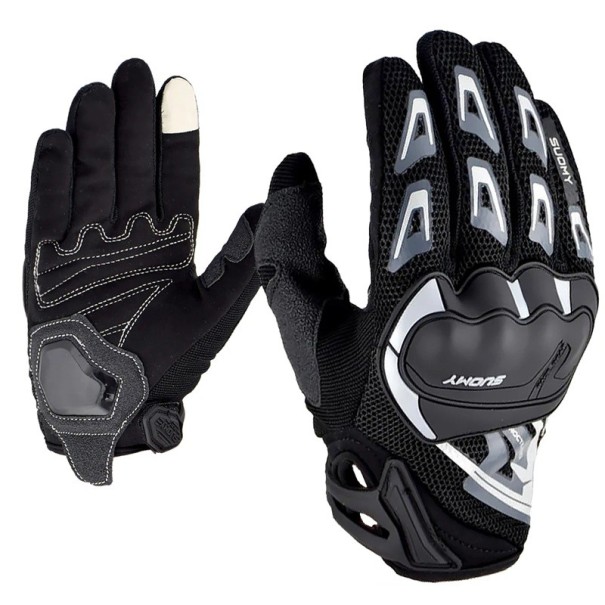 Guantes de motocicleta transpirables de dedos completos, unisex, antideslizantes, elegantes y duraderos, para hombres y mujeres. gris M