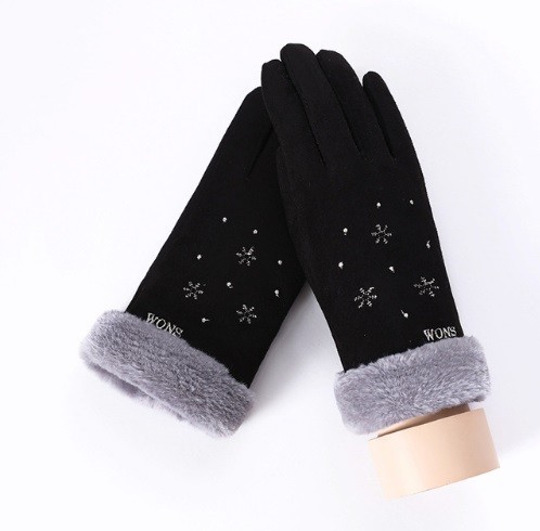 Guantes de mujer con copos de nieve J2841 negro