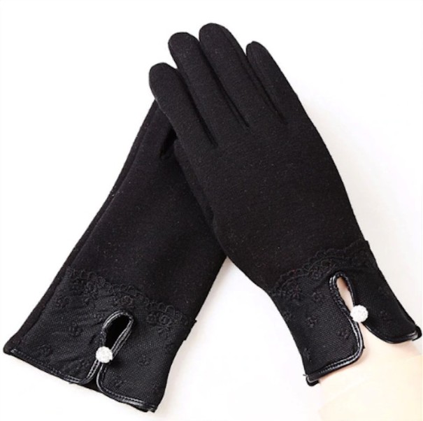Guantes de mujer con flores J823 negro