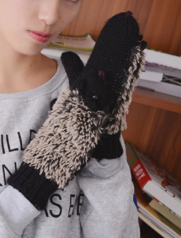 Guantes de mujer con forma de erizo J2842 negro