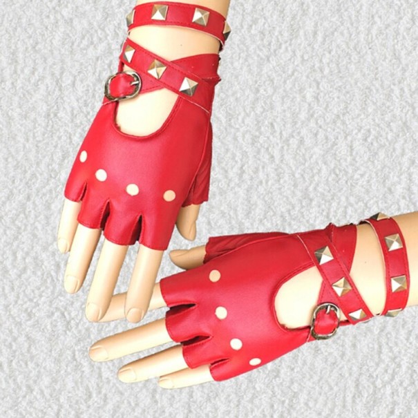 Guantes de mujer con tachuelas rojo