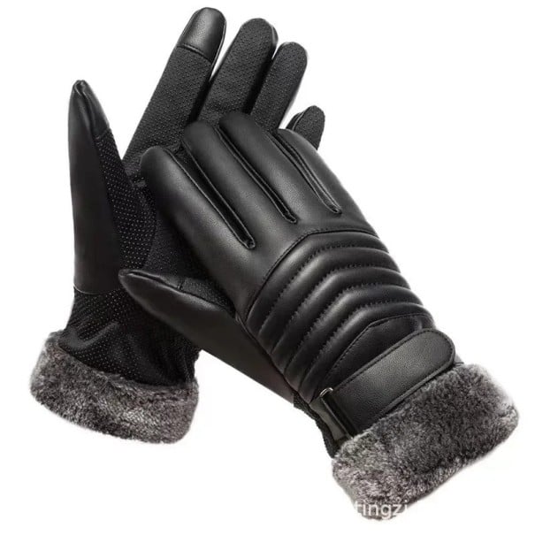 Guantes de piel de invierno para hombre con pelo Guantes de invierno para hombre con función de pantalla táctil Guantes antideslizantes impermeables 1