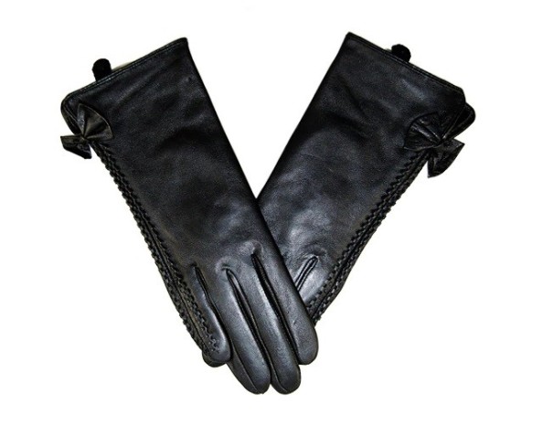 Guantes de piel elegantes para mujer - Negro L