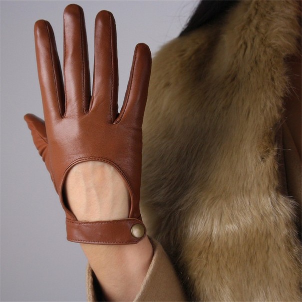 Guantes de piel para mujer A1 marrón L