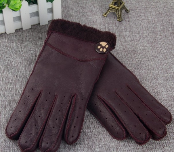 Guantes de piel para mujer J1145 borgoña