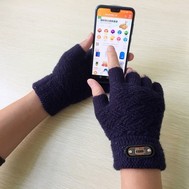 Guantes de punto sin dedos para hombre azul oscuro