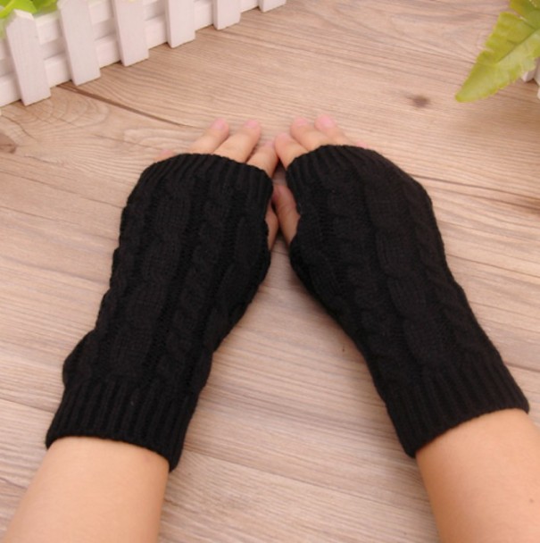 Guantes de punto sin dedos para mujer J807 negro