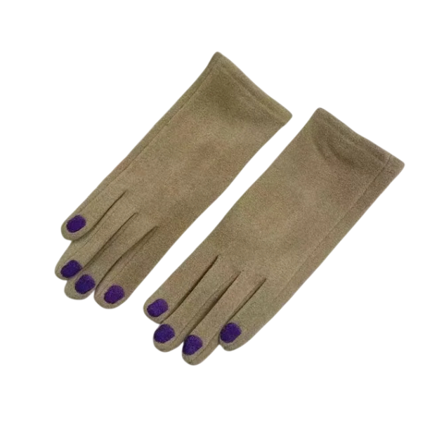 Guantes de punto táctiles para mujer tamaño universal Guantes de invierno elegantes con motivo de esmaltes de uñas de poliéster caqui