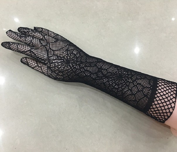 Guantes largos de mujer con telaraña negro