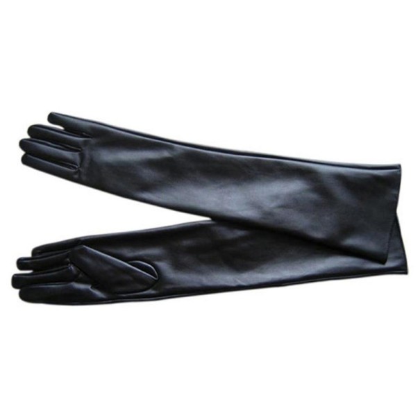 Guantes largos de mujer de piel sintética. negro XL