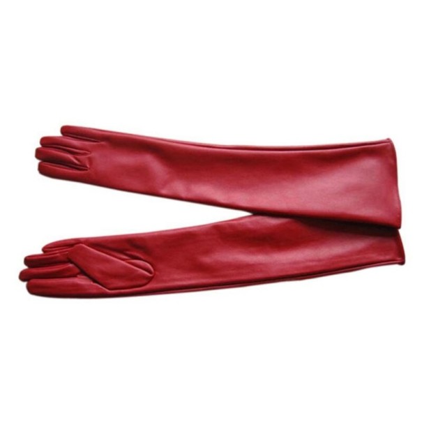 Guantes largos de mujer de piel sintética. rojo L