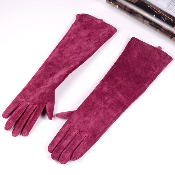 Guantes largos de piel para mujer burdeos M