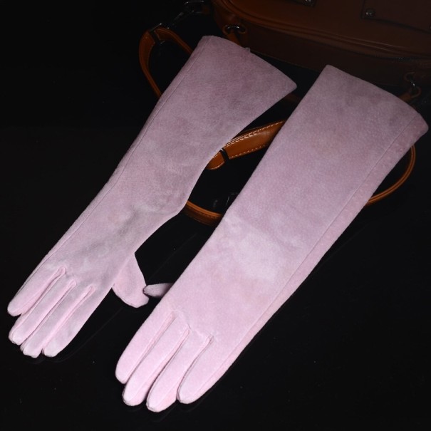 Guantes largos de piel para mujer rosa L