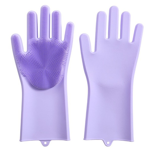 Guantes para lavar platos con cepillo morado