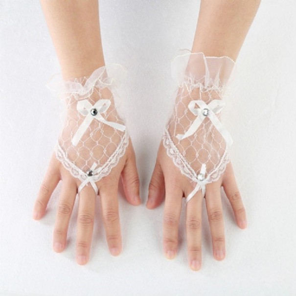 Guantes sin dedos de mujer con encaje blanco
