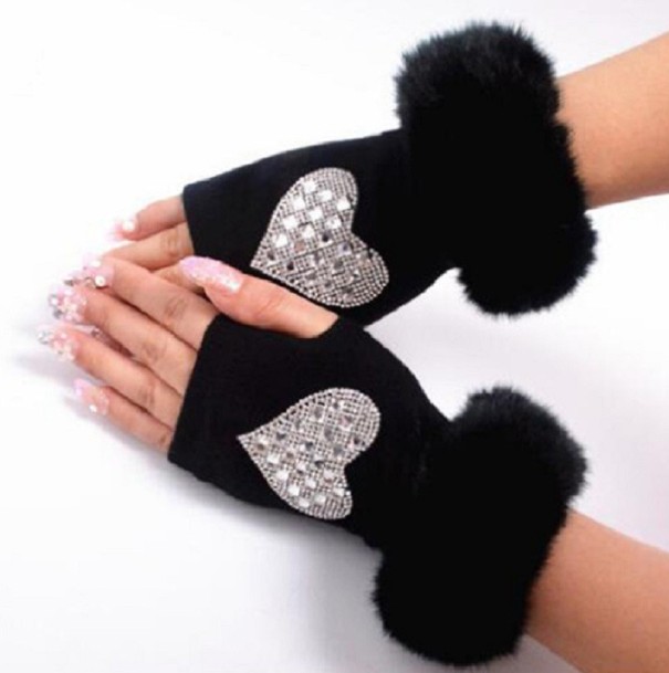 Guantes sin dedos de mujer con pedrería 3