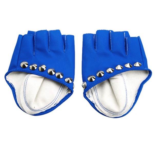 Guantes sin dedos para mujer con tachuelas azul