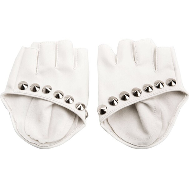 Guantes sin dedos para mujer con tachuelas blanco