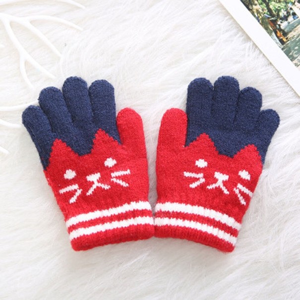 Guantes sin dedos para niños con un gato. rojo