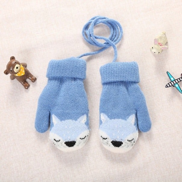 Guanti a manopola per bambini con volpe blu