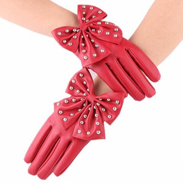 Guanti da donna con fiocco rosso
