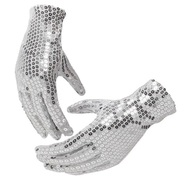 Guanti da donna con paillettes argento