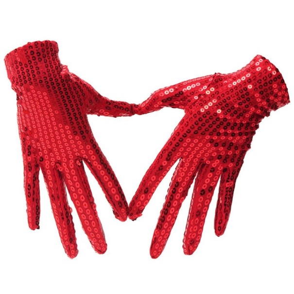 Guanti da donna con paillettes rosso