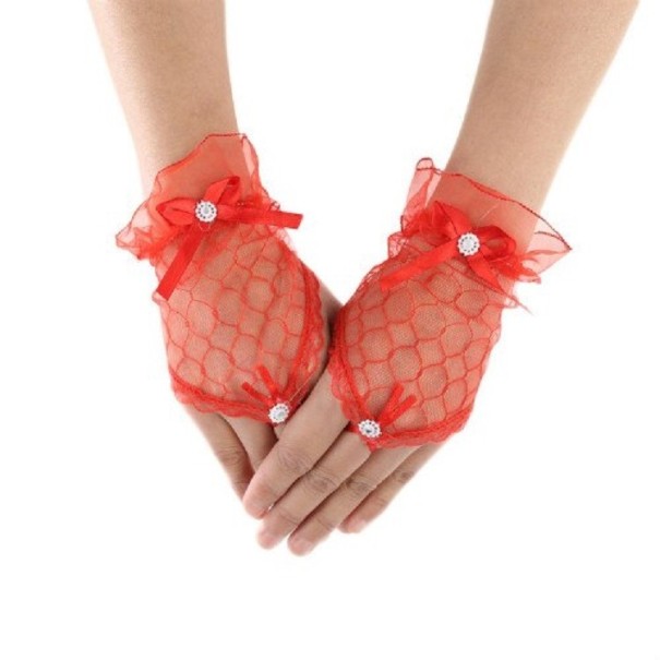 Guanti da donna senza dita con pizzo rosso