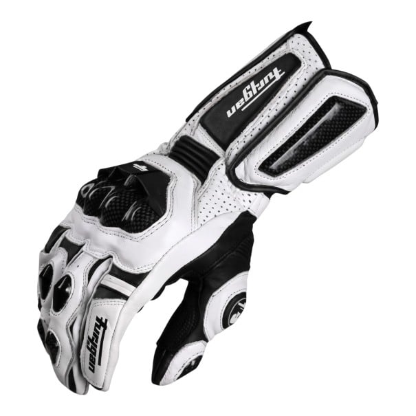 Guanti da motociclismo da corsa con polsino lungo e doppio sistema di chiusura in velcro con dita touch e coperture per le nocche bianco XL
