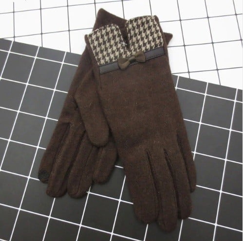 Guanti eleganti da donna con fiocchetto J2364 marrone
