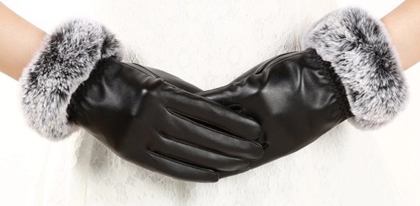 Guanti in pelle da donna J1726 nero